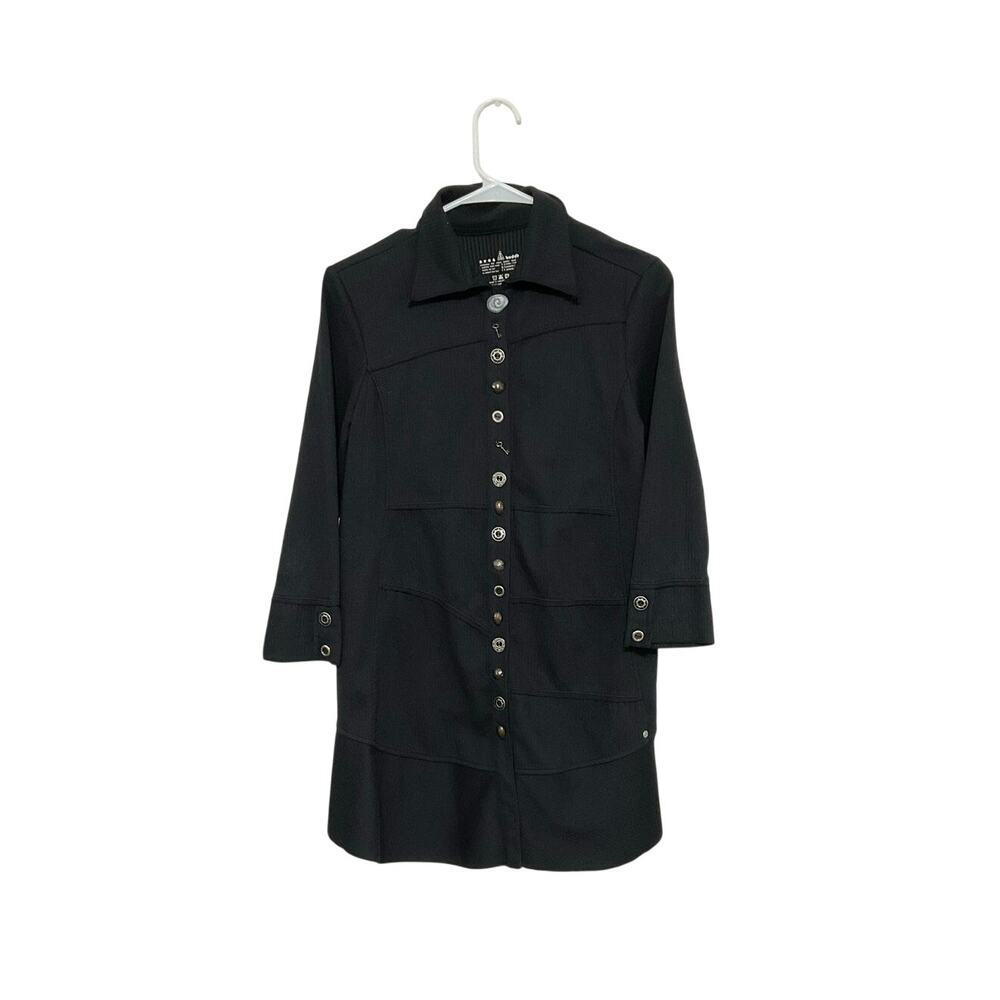 Neon Buddha Black Decorative Key Buttons Long Sleeve Knit Long Jacket Size Small